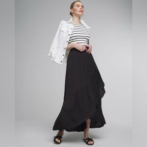 NWT‎ WHBM SIZE L Ruffle Midi Skirt BLACK maxi boho